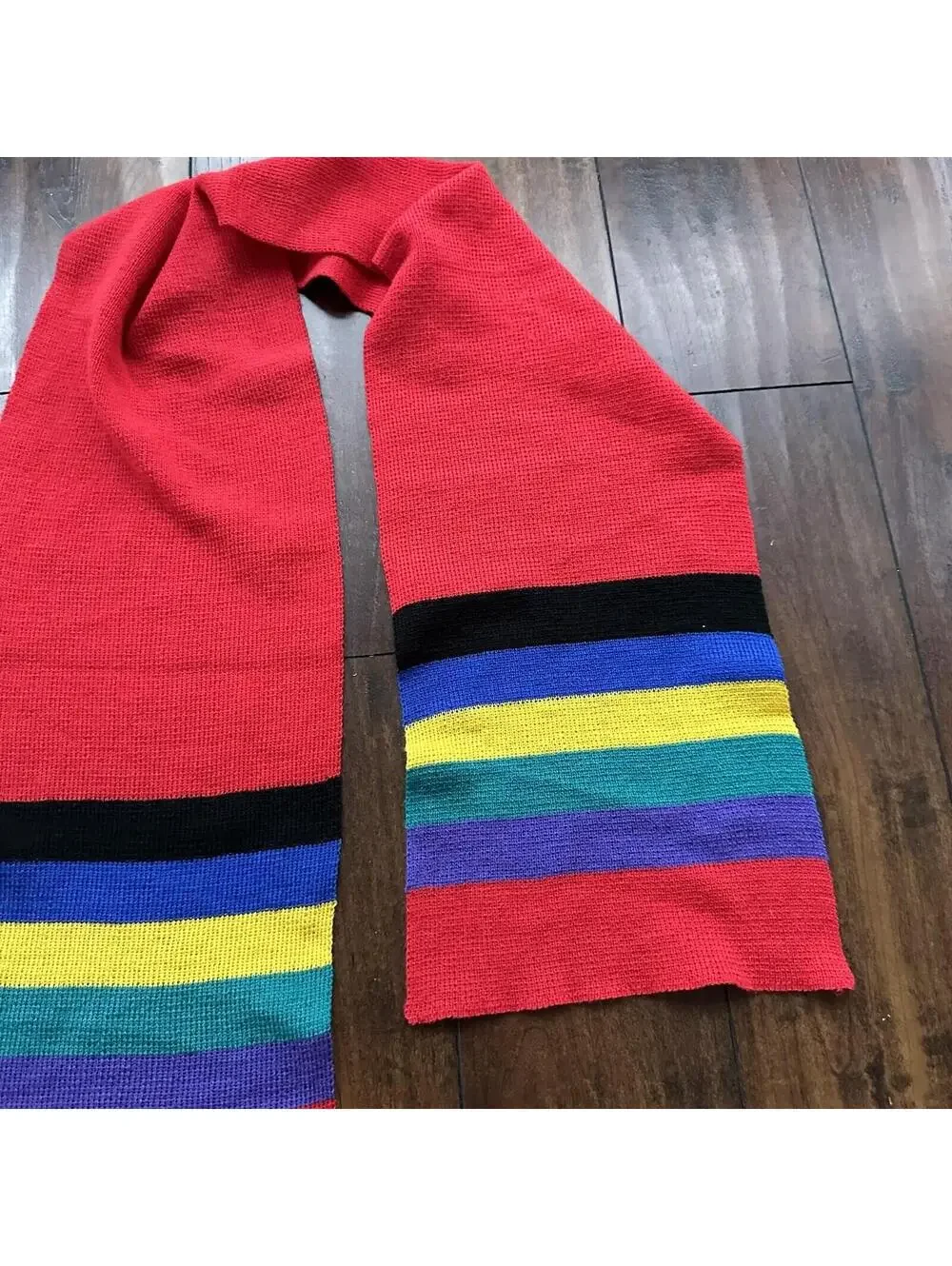 Scarf Accessory Institute Red Striped Multi Color Hipster 80s 90s Vintage Winter